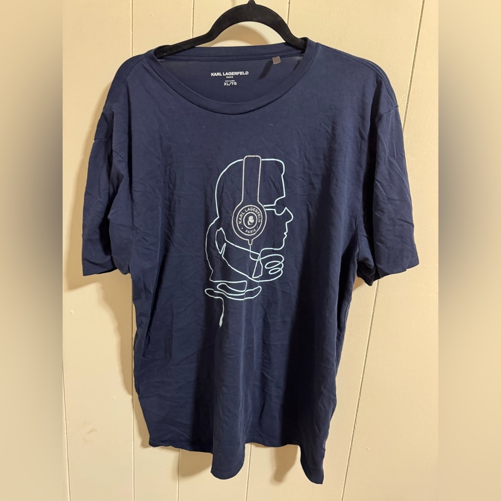 Karl Lagerfeld XL navy soft logo profile shirt headphones cotton